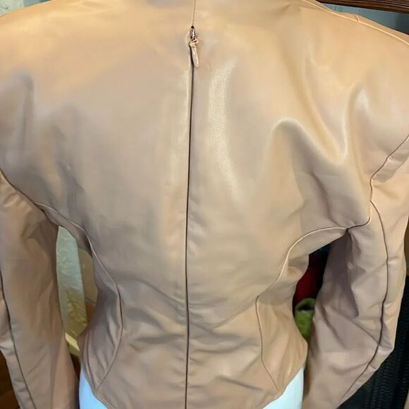 House of CB London Blush Pink Vegan Leather Collared Faux Wrap Bodysuit, size M! - Picture 7 of 12